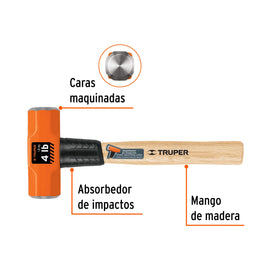 Marro octagonal 4 lb, mango de madera 12