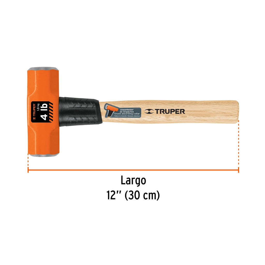 Marro octagonal 4 lb, mango de madera 12", TRUPER MD-4M (16508)