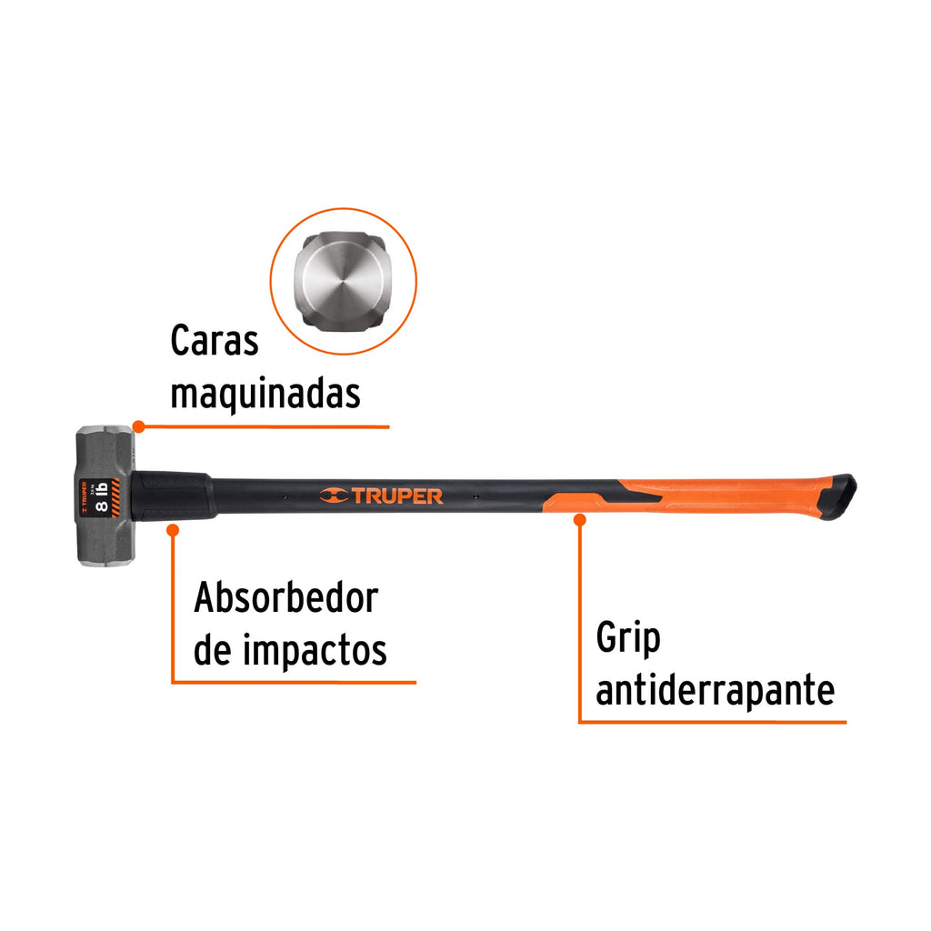 Marro octagonal 8 lb, mango fibra de vidrio 36", TRUPER MD-8F (16538)