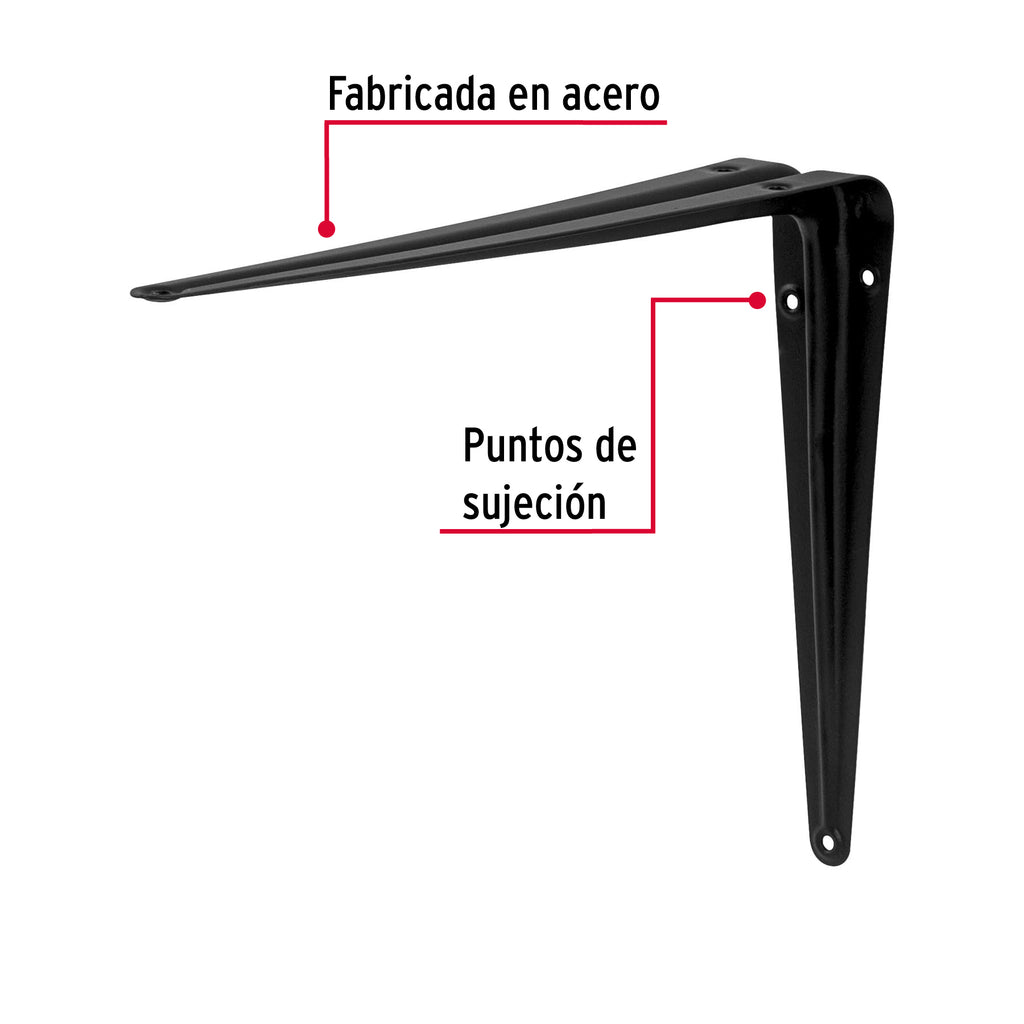 Ménsula de acero negra 8" x 10", FIERO ME-10N (44453)