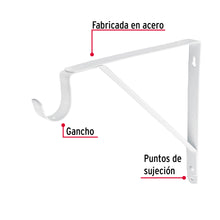 Cargar imagen en el visor de la galería, Ménsula reforzada blanca 11 x 12&quot; con gancho, FIERO MED-12BG (47706)