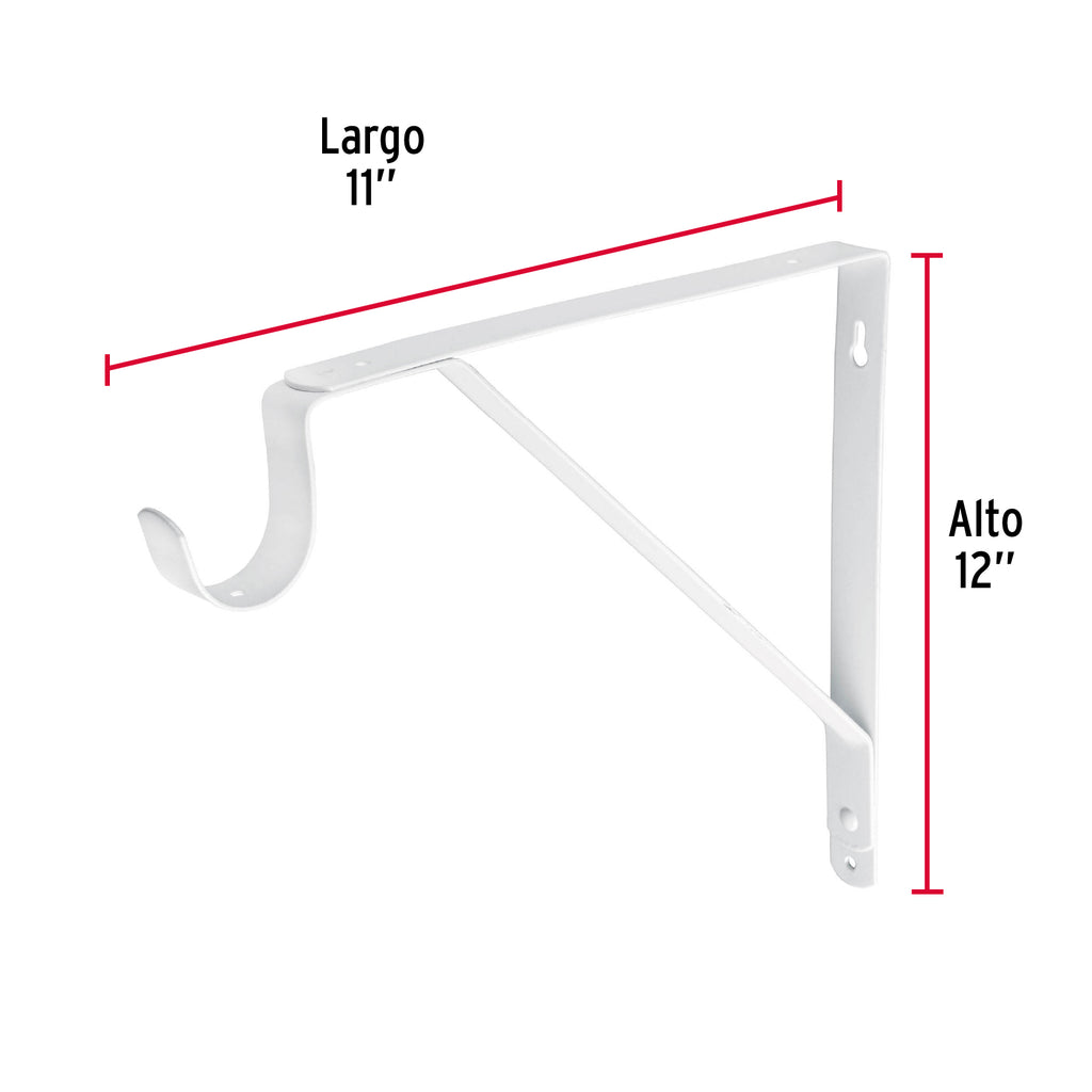 Ménsula reforzada blanca 11 x 12" con gancho, FIERO MED-12BG (47706)