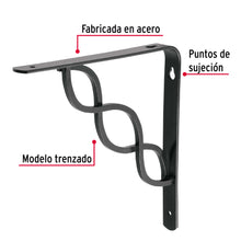 Cargar imagen en el visor de la galería, Ménsula reforzada negra 8 x 8&quot; diseño trenza, FIERO MED -8NT (47701)