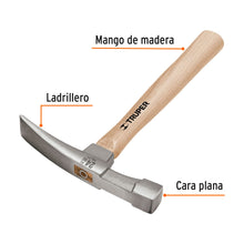 Cargar imagen en el visor de la galería, Martillo 24 oz ladrillero, mango 12&quot;, TRUPER ML-24 (16861)