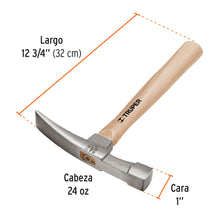 Cargar imagen en el visor de la galería, Martillo 24 oz ladrillero, mango 12&quot;, TRUPER ML-24 (16861)