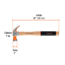 Cargar imagen en el visor de la galería, Martillo pulido 7 oz uña curva, mango hickory, TRUPER Grip MO-7 (16650)