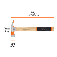 Cargar imagen en el visor de la galería, Martillo pulido 10 oz uña recta, mango hickory, TRUPER Grip MOR-10 (19711)
