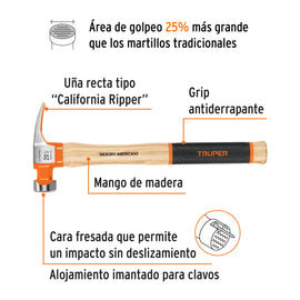 Martillo 20 oz uña recta tipo California Ripper, TRUPER Grip MORCA-20 (19990)