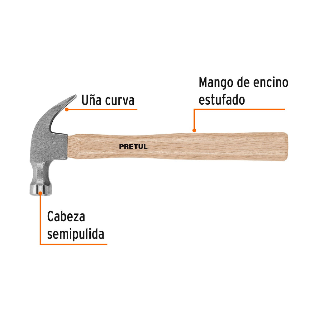 Martillo uña curva 16 oz, PRETUL MP-16 (22290)