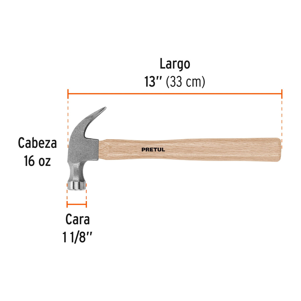 Martillo uña curva 16 oz, PRETUL MP-16 (22290)