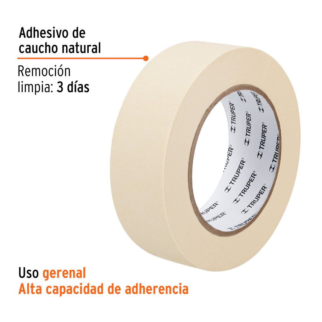 Cinta masking tape de 1-1/2" x 50 m, TRUPER MSK-1-1/2 (12592)