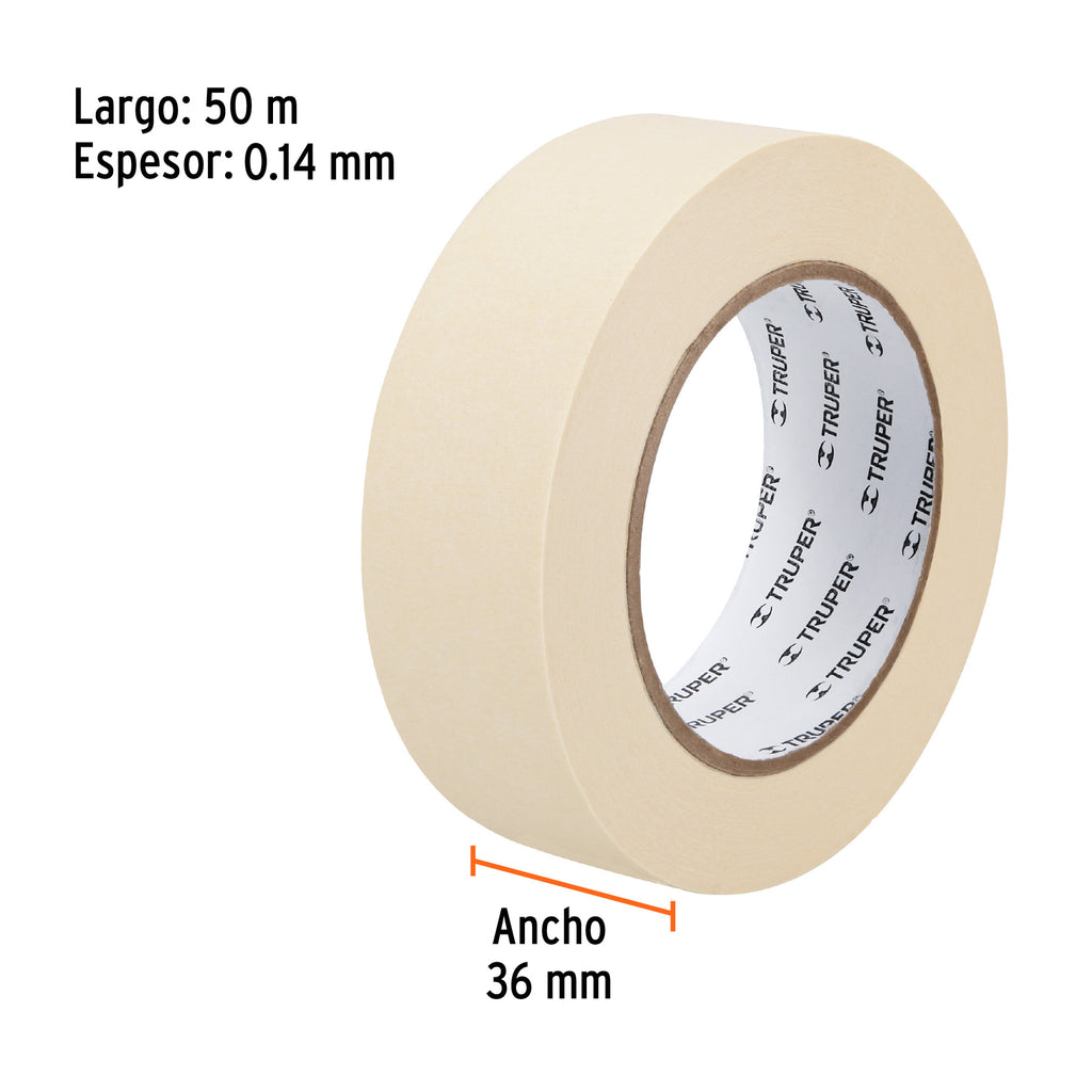 Cinta masking tape de 1-1/2" x 50 m, TRUPER MSK-1-1/2 (12592)