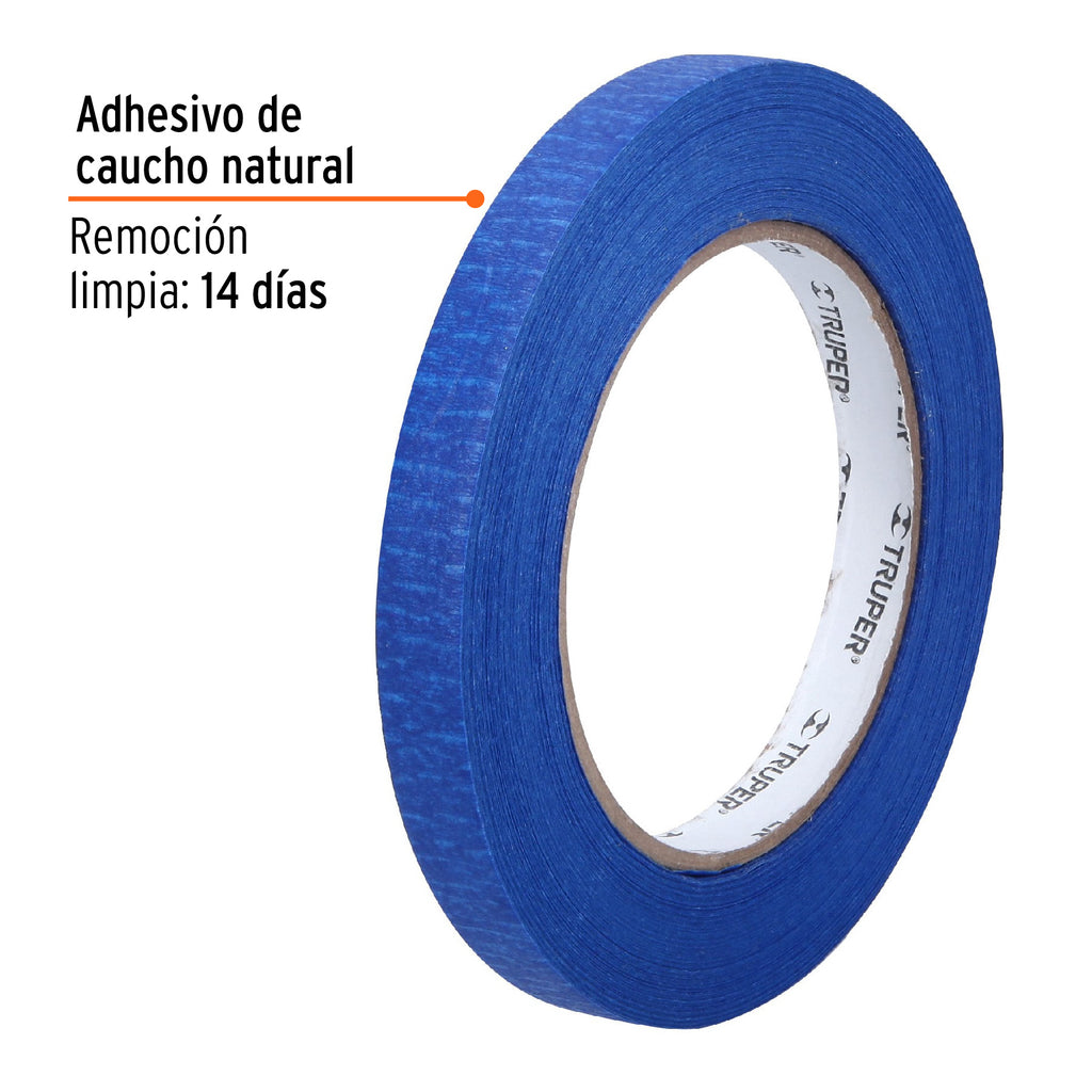 Cinta masking tape azul de 1/2" x 50 m para pintor, TRUPER MSK-1/2A (12620)