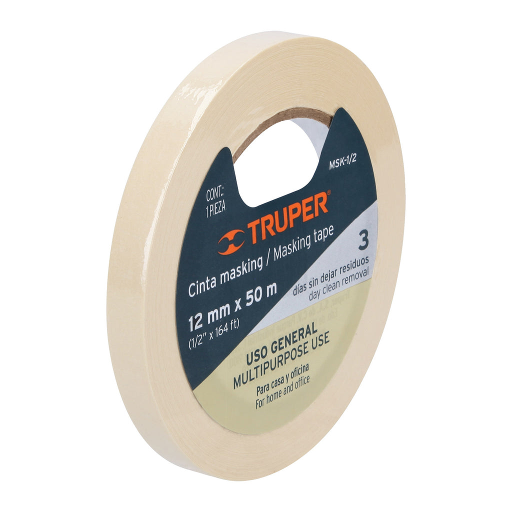 Cinta masking tape de 1/2" x 50 m, TRUPER MSK-1/2 (12589)