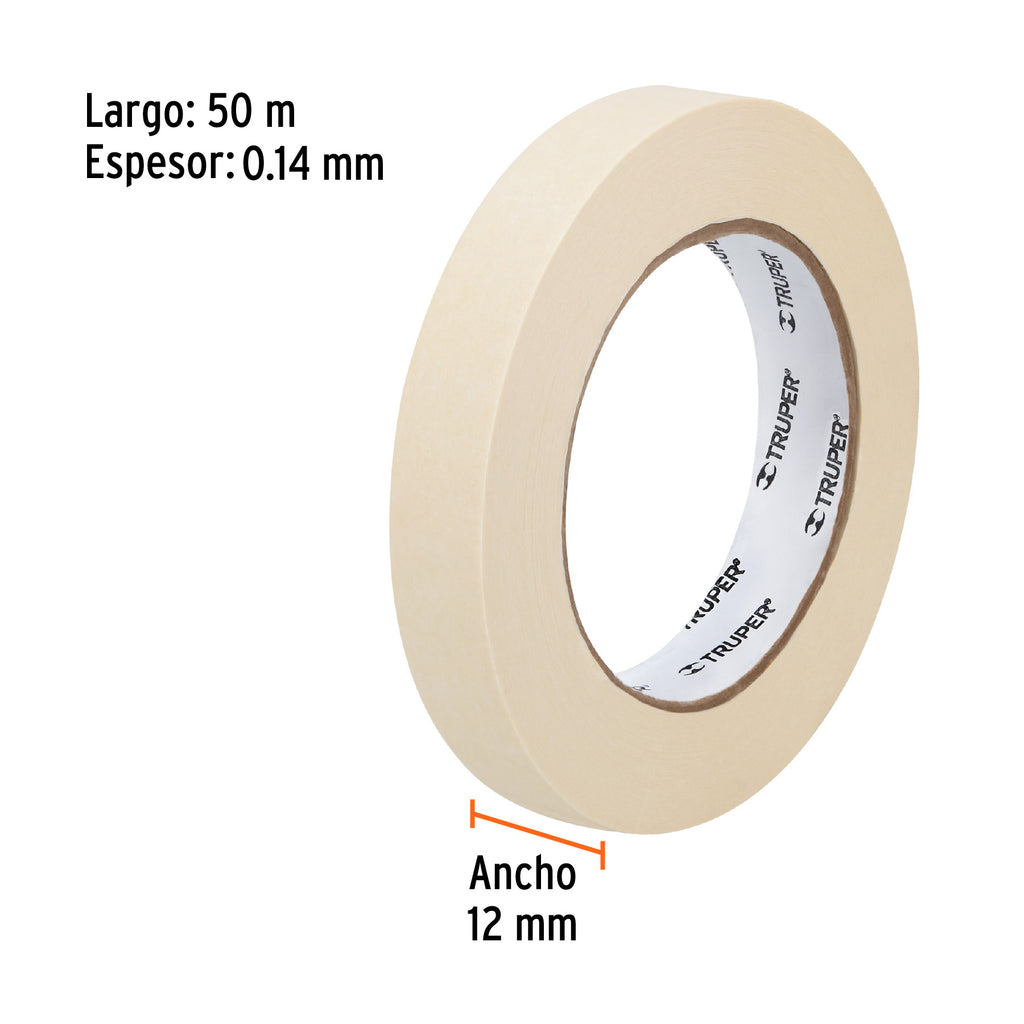 Cinta masking tape de 1/2" x 50 m, TRUPER MSK-1/2 (12589)