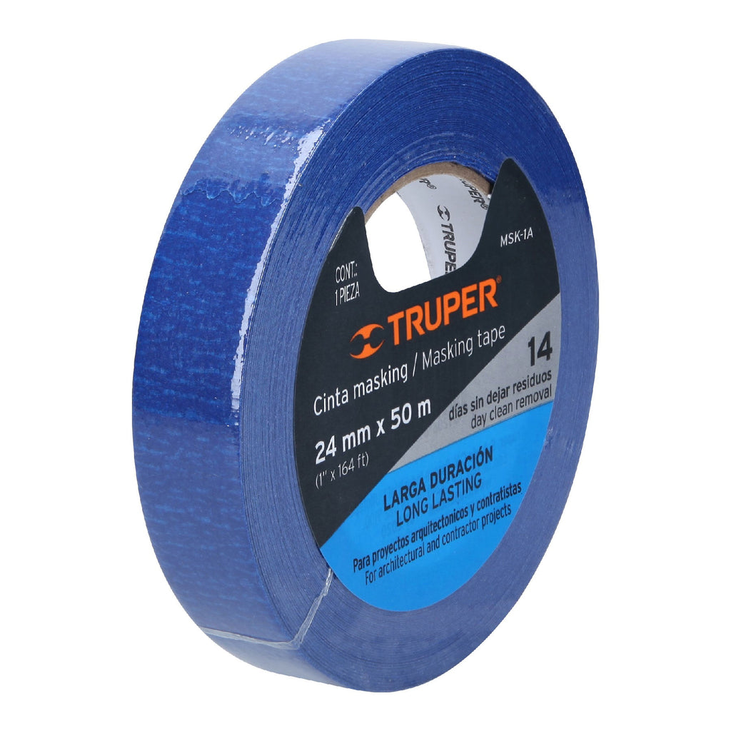 Cinta masking tape azul de 1" x 50 m para pintor, TRUPER MSK-1A (12622)