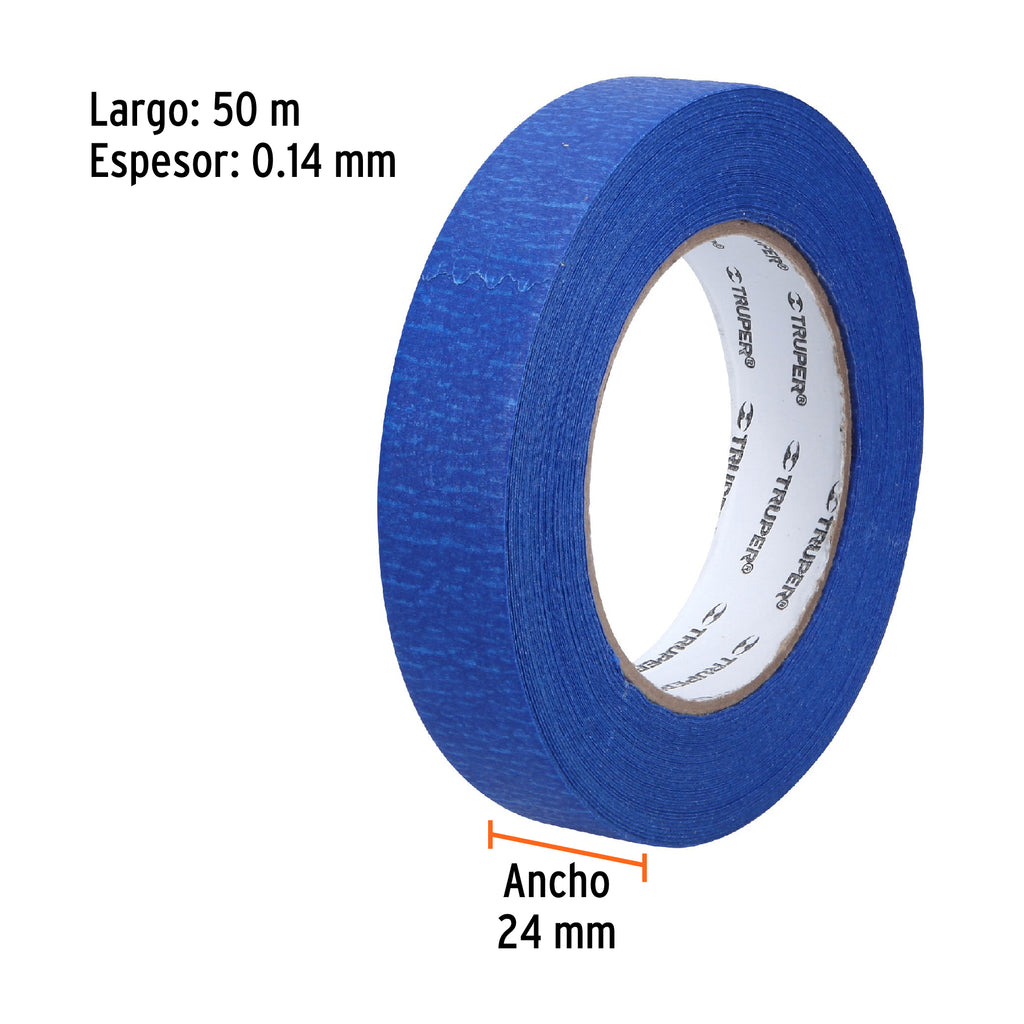 Cinta masking tape azul de 1" x 50 m para pintor, TRUPER MSK-1A (12622)