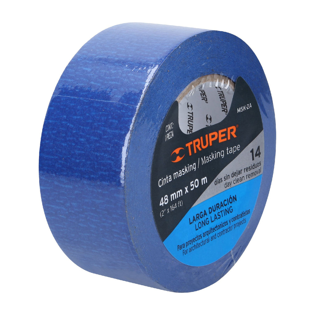 Cinta masking tape azul de 2" x 50 m para pintor, TRUPER MSK-2A (12624)