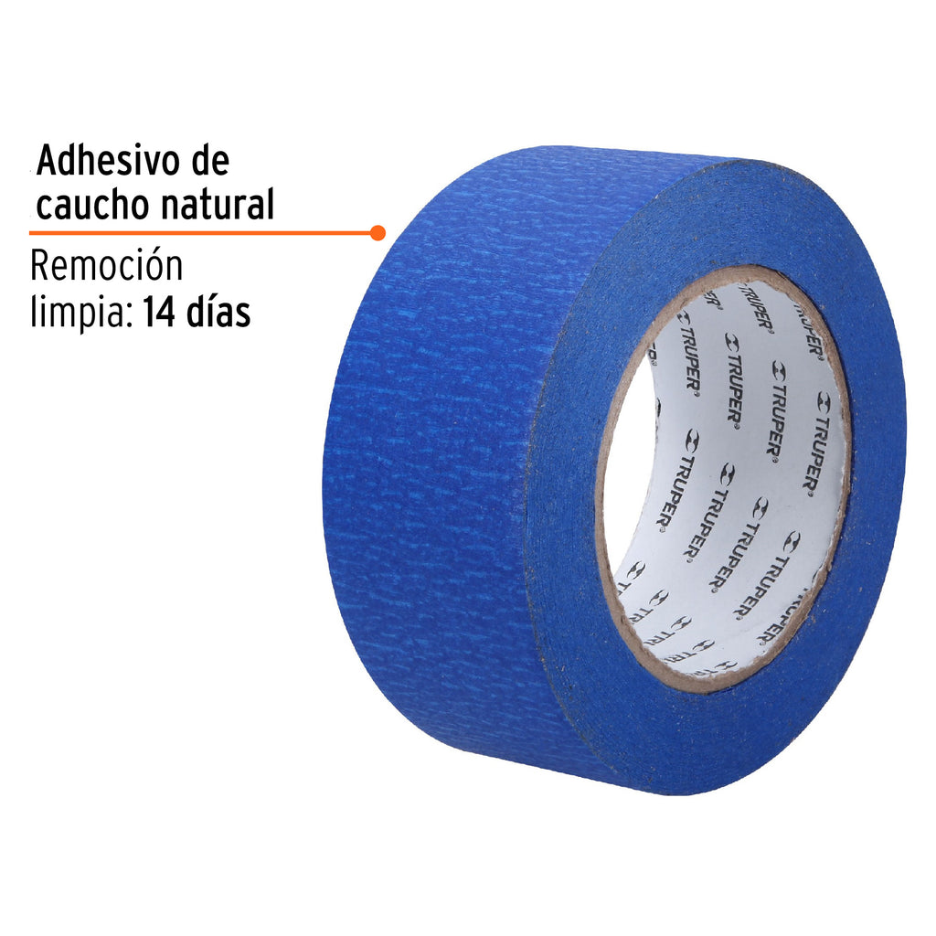 Cinta masking tape azul de 2" x 50 m para pintor, TRUPER MSK-2A (12624)