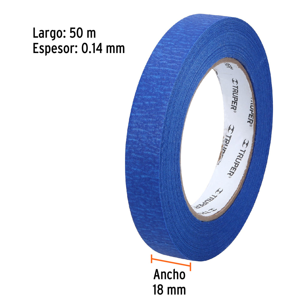 Cinta masking tape azul de 3/4" x 50 m para pintor, TRUPER MSK-3/4A (12621)