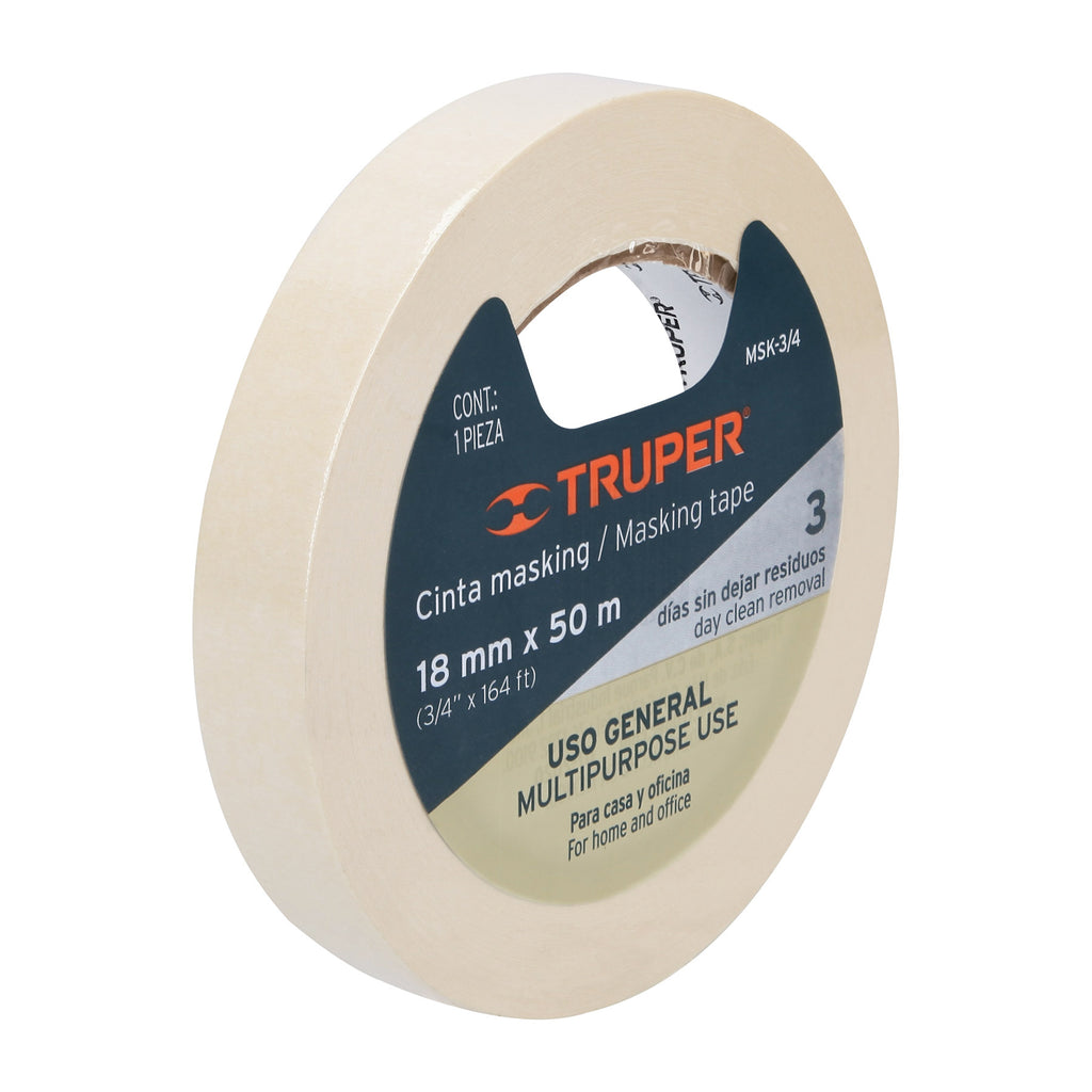 Cinta masking tape de 3/4" x 50 m, TRUPER MSK-3/4 (12590)