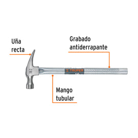 Martillo tubular pulido 16 oz uña recta, TRUPER MTR-16 (16702)