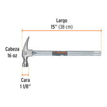 Cargar imagen en el visor de la galería, Martillo tubular pulido 16 oz uña recta, TRUPER MTR-16 (16702)