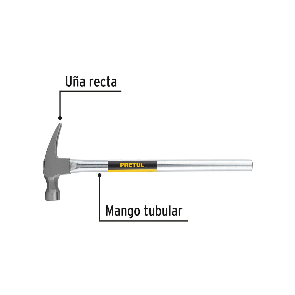 Martillo uña recta 20 oz, mango tubular, Pretul MTR-20P (20597)