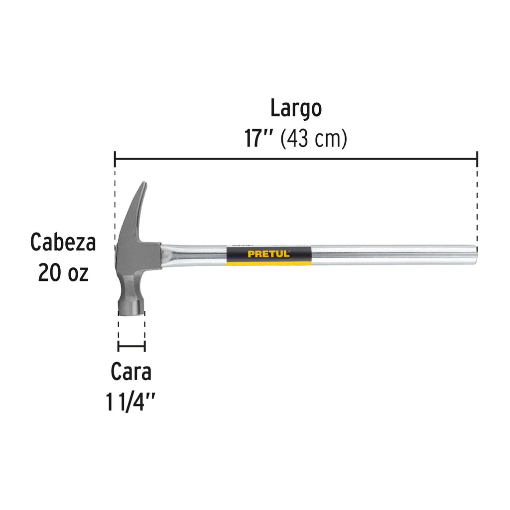 Martillo uña recta 20 oz, mango tubular, Pretul MTR-20P (20597)