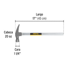 Cargar imagen en el visor de la galería, Martillo uña recta 20 oz, mango tubular, Pretul MTR-20P (20597)