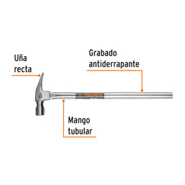 Martillo tubular pulido 20 oz uña recta, TRUPER MTR-20 (16703)