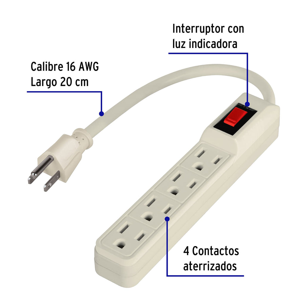 Multicontacto 16 AWG doméstico 4 entradas, VOLTECK  MUL-4E (46181)