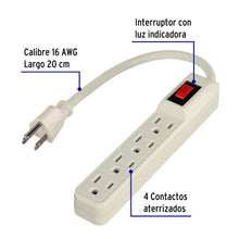 Cargar imagen en el visor de la galería, Multicontacto 16 AWG doméstico 4 entradas, VOLTECK  MUL-4E (46181)