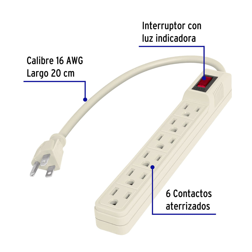 Multicontacto 16 AWG doméstico 6 entradas, VOLTECK  MUL-6E (47188)