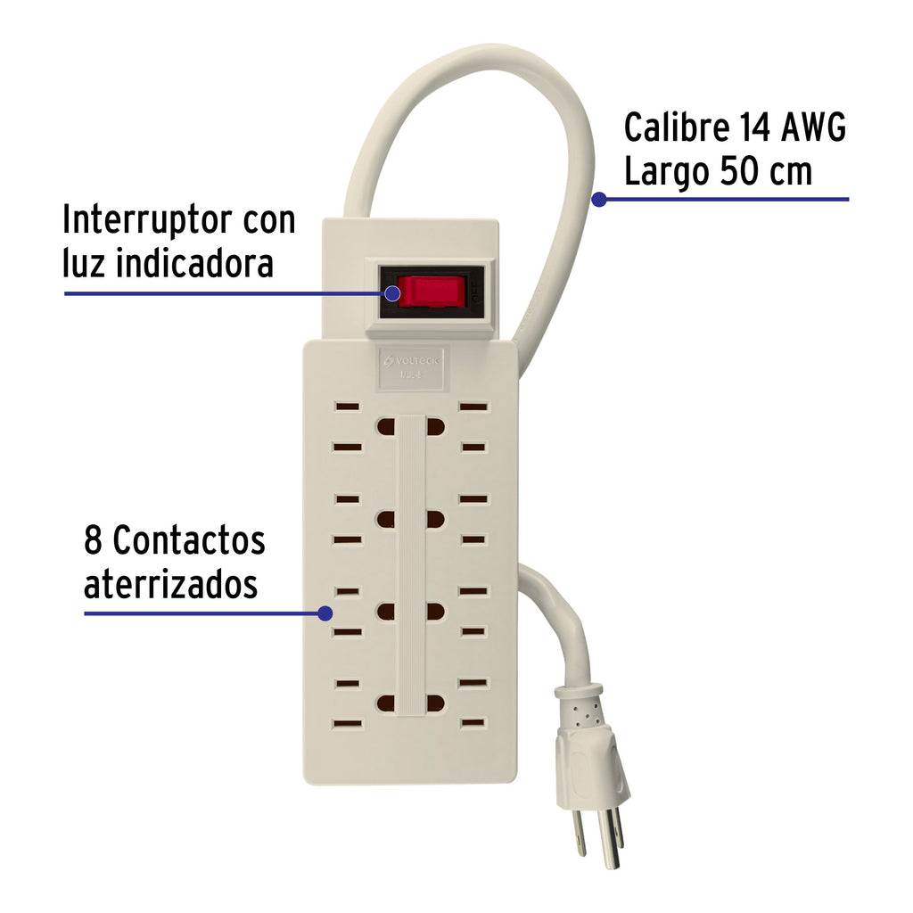 Multicontacto 14 AWG uso rudo con 8 entradas, VOLTECK MUL-8 (47186)