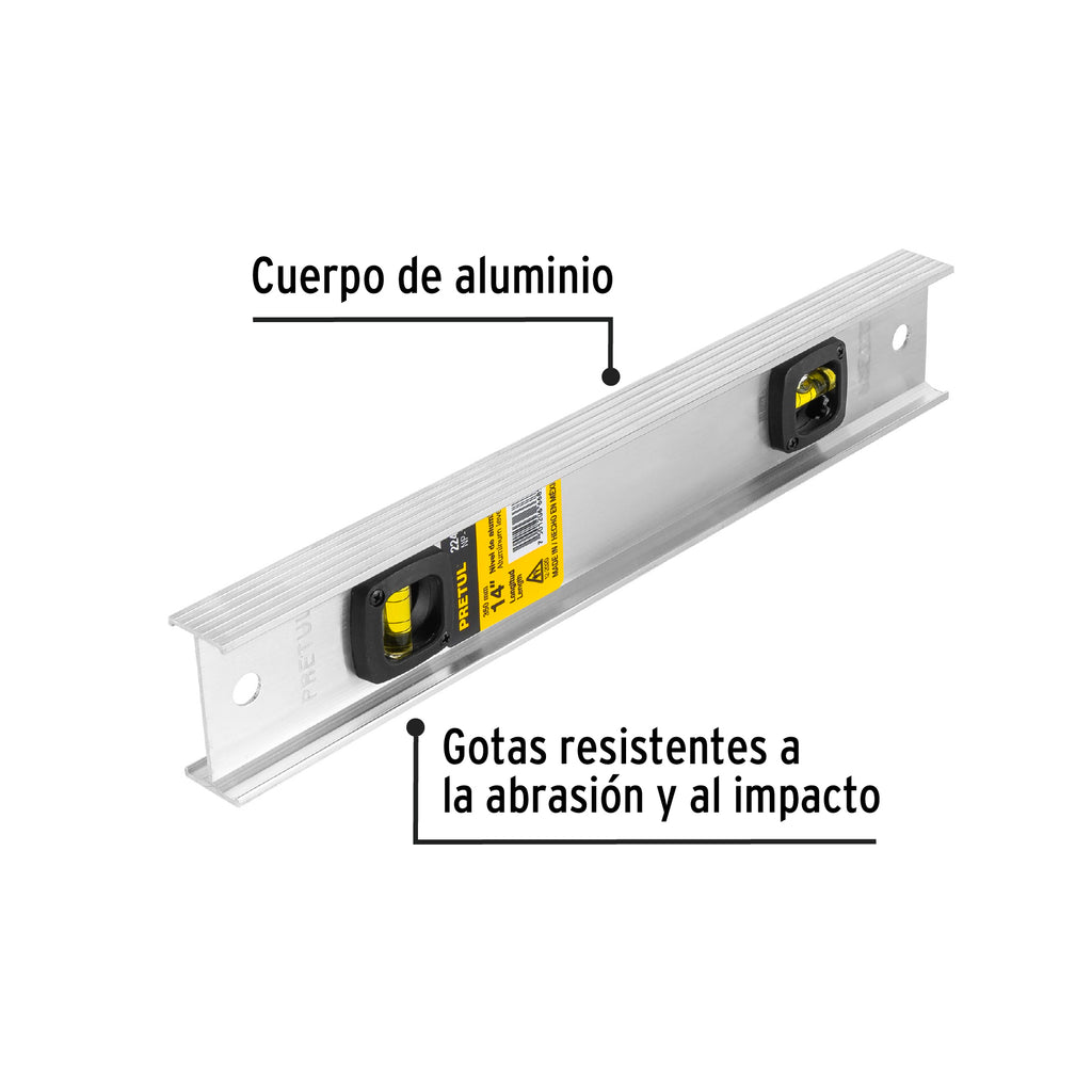 Nivel de 14" con cuerpo de aluminio, PRETUL  NP-14P (22456)