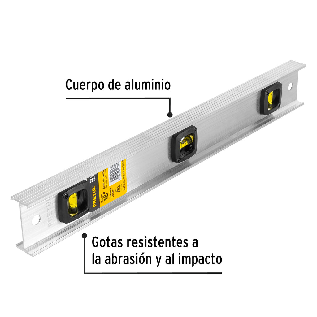 Nivel de 18" con cuerpo de aluminio, PRETUL NP-18P (22458)