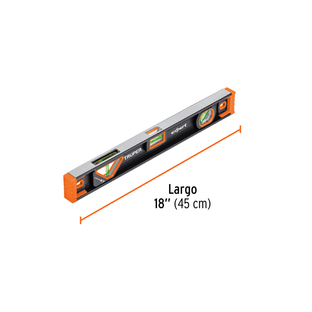 Nivel profesional magnético de 18" c/protección TPR, TRUPER Expert NP-18X (14625)