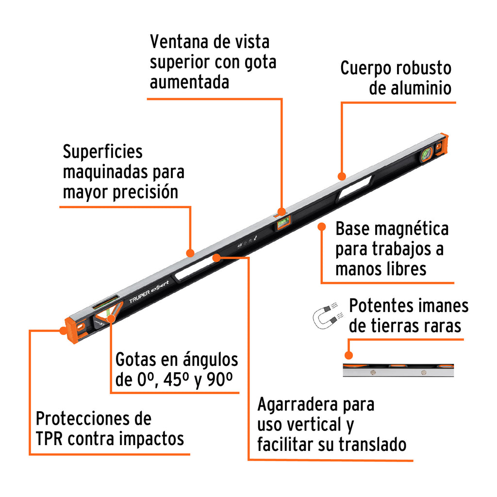 Nivel profesional magnético de 48" c/protección TPR, TRUPER Expert NP-48X (14629)