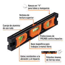 Cargar imagen en el visor de la galería, Nivel torpedo magnético de 10&quot; con cuerpo de aluminio, TRUPER Expert NTX-9 (17054)