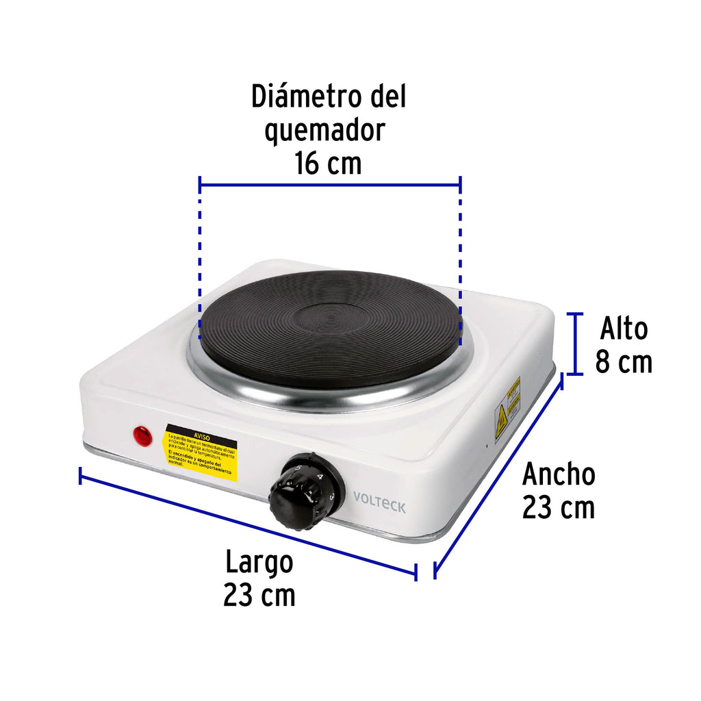 Parrilla eléctrica 1 quemador de disco, blanca, VOLTECK PAEL-1CD (49989)