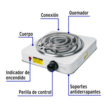 Cargar imagen en el visor de la galería, Parrilla eléctrica 1 quemador en espiral, blanca, BASIC, VOLTECK PAEL-1CP (23031)