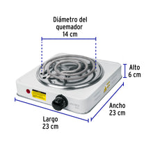 Cargar imagen en el visor de la galería, Parrilla eléctrica 1 quemador en espiral, blanca, BASIC, VOLTECK PAEL-1CP (23031)