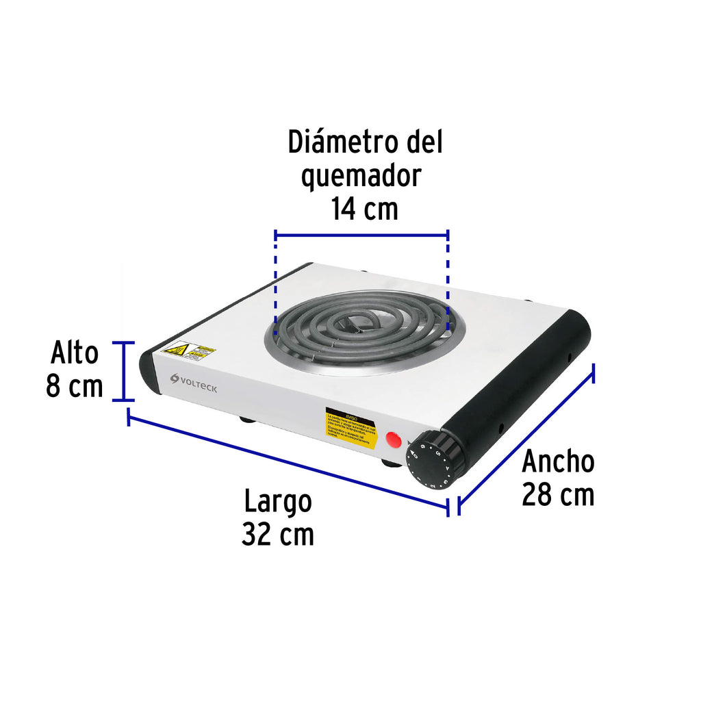 Parrilla eléctrica 1 quemador en espiral, blanca, VOLTECK PAEL-1C (48126)