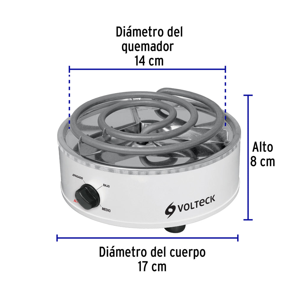 Parrilla eléctrica red. 1 quemador espiral, blanca, VOLTECK PAEL-1R (48125)