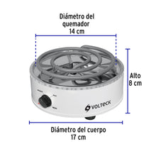 Cargar imagen en el visor de la galería, Parrilla eléctrica red. 1 quemador espiral, blanca, VOLTECK PAEL-1R (48125)