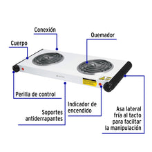 Cargar imagen en el visor de la galería, Parrilla eléctrica 2 quemadores en espiral, blanca, VOLTECK PAEL-2C (48127)