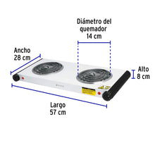 Cargar imagen en el visor de la galería, Parrilla eléctrica 2 quemadores en espiral, blanca, VOLTECK PAEL-2C (48127)