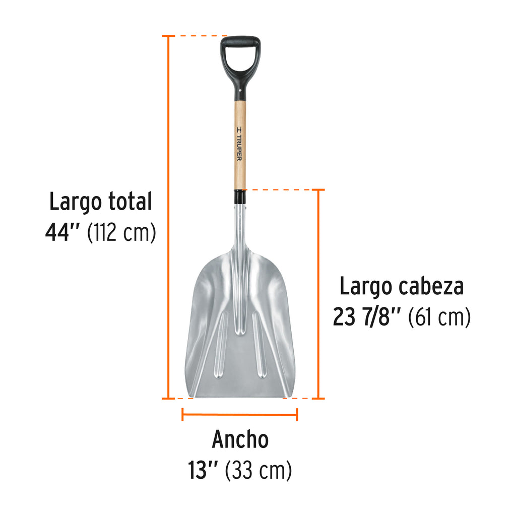 Pala sanitaria cabeza #10 de aluminio, puño "Y", mango 27" TRUPER  PALY-10 (17181)