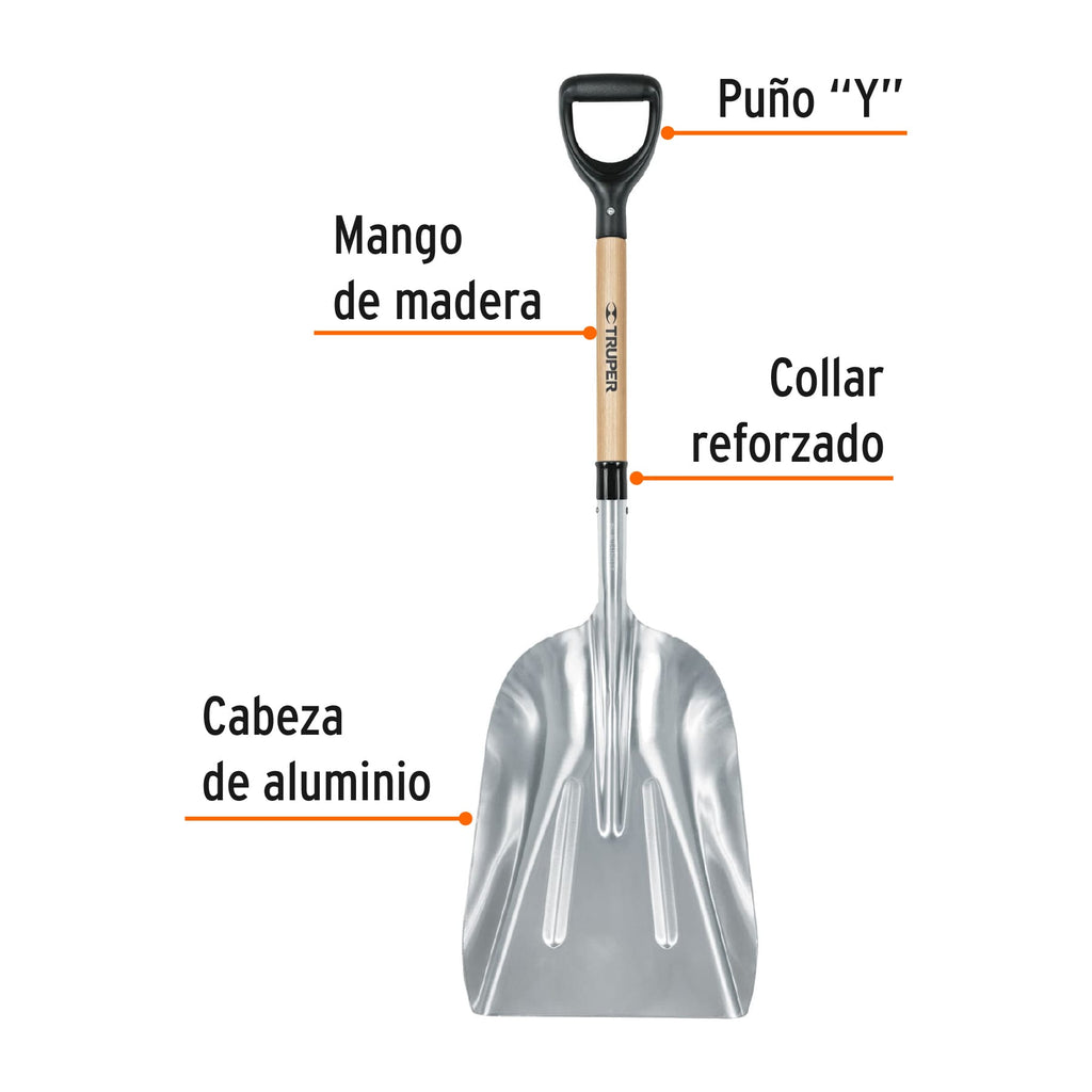 Pala sanitaria cabeza #15 de aluminio, puño "Y", mango 27" TRUPER PALY-12 (17232)